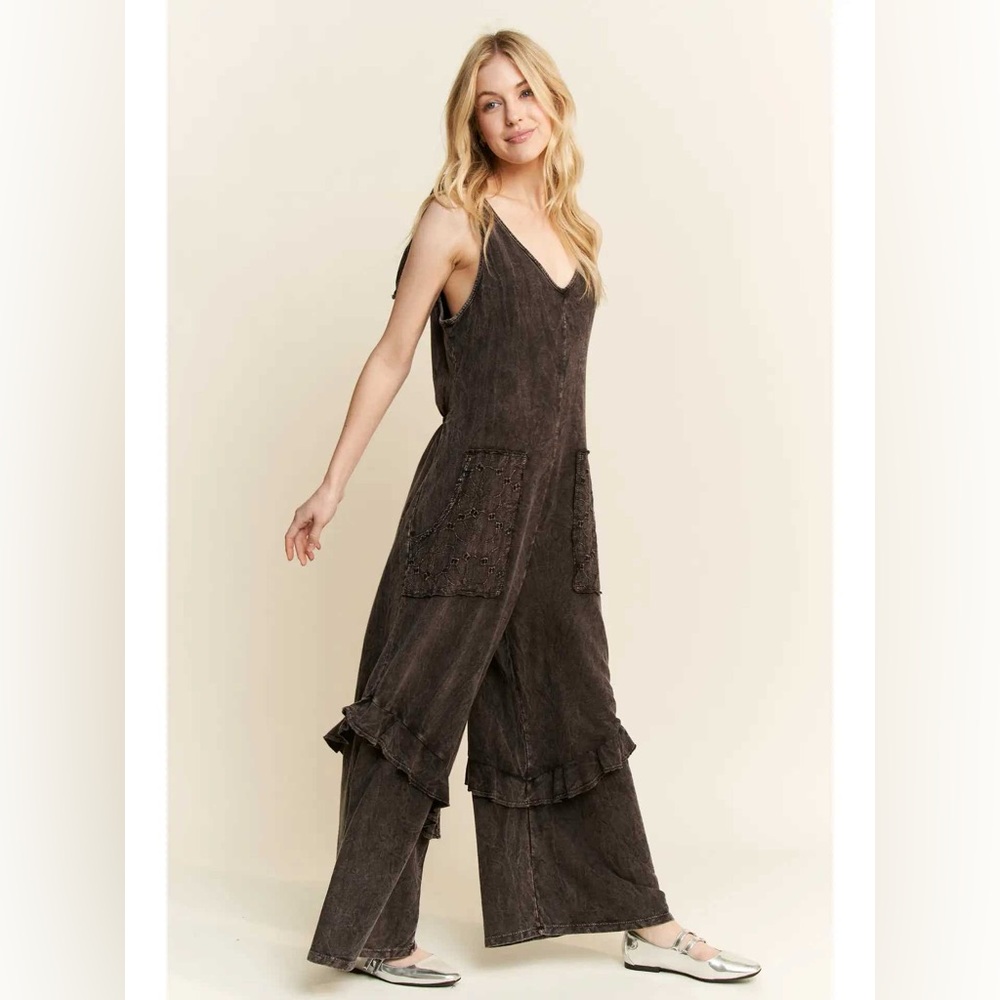 J Her- Mineral Washed Eyelet Pocket Jumpsuit (Ash Black)